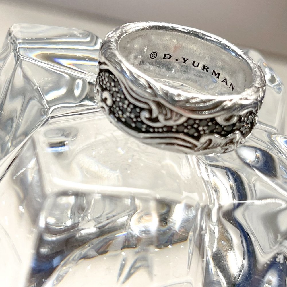 David Yurman Waves Band - Sterling Silver w/Black Diamonds - Size 9.5